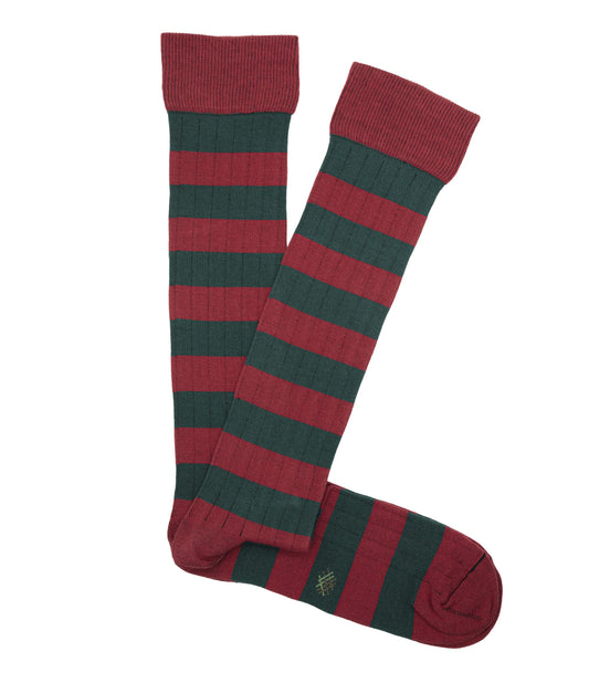 Red And Green Striped Ribbed Knee High Socks
