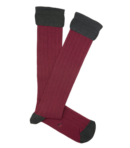 Red And Gray Ribbed Knee High Socks