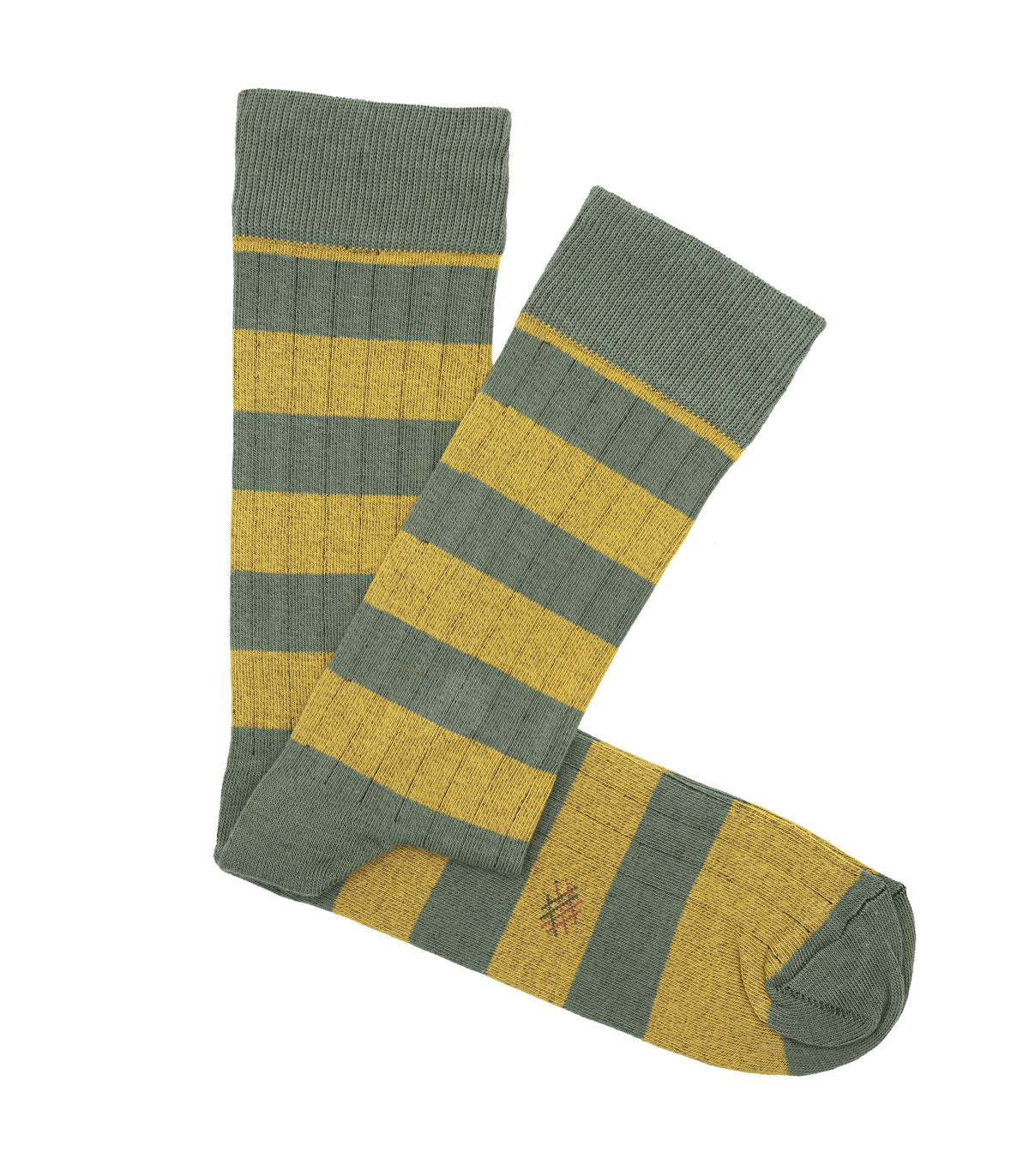 Green And Yellow Striped Ribbed Socks