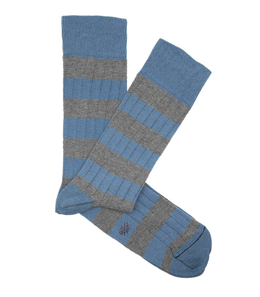 Calcetines Canalé Rayas Azul Claro y Gris