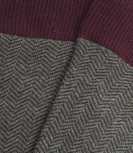 Gray and Burgundy Herringbone Knee High Socks