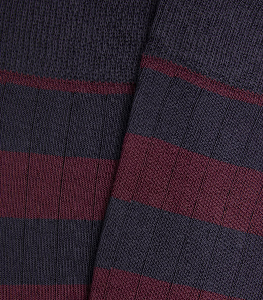Blue and Burgundy Striped Ribbed Knee High Socks
