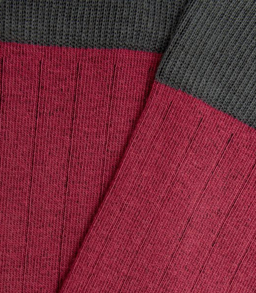 Red And Gray Ribbed Knee High Socks