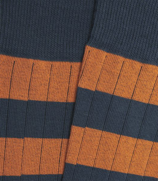Blue and Orange Striped Ribbed Knee High Socks