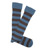 Blue and Brown Striped Ribbed Knee High Socks