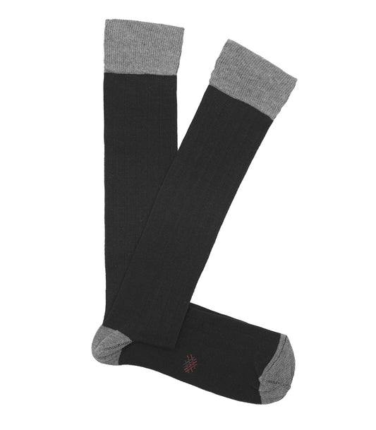 Black and Gray Ribbed Knee High Socks