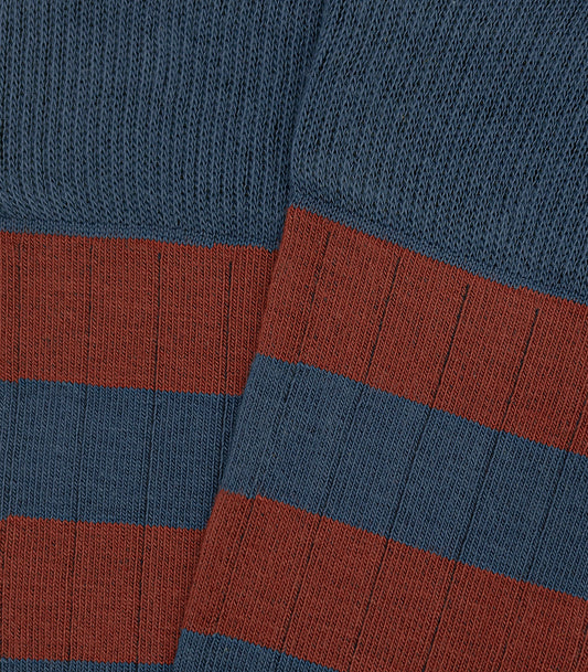 Blue and Caldera Striped Ribbed Knee High Socks