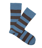 Light Blue and Brown Striped Ribbed Socks