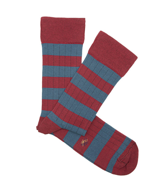 Calcetines Canalé Rayas Rojo y Azul Claro