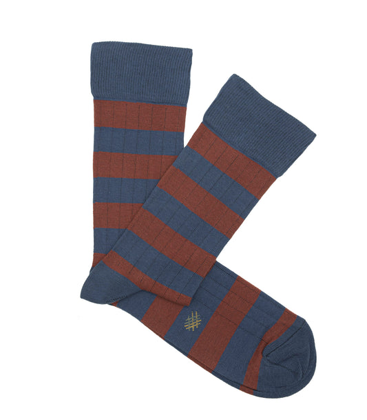 Calcetines Canalé Rayas Azul y Teja