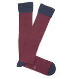 Burgundy and Blue Ribbed High Socks