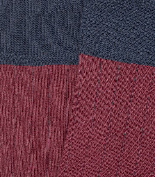 Burgundy and Blue Ribbed High Socks