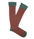 Tile and Green Ribbed High Socks