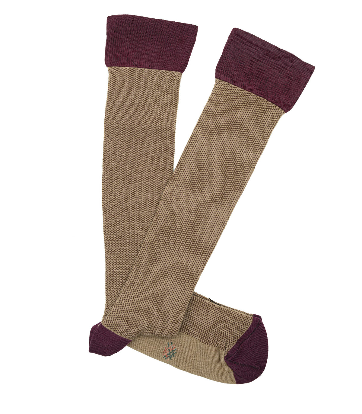 Calcetines Altos Ojo De Perdiz Beige y Burdeos
