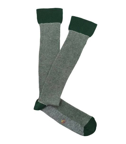 Gray and Green Herringbone High Socks