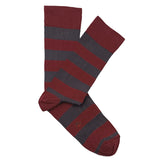 Burgundy And Gray Striped Ribbed Socks