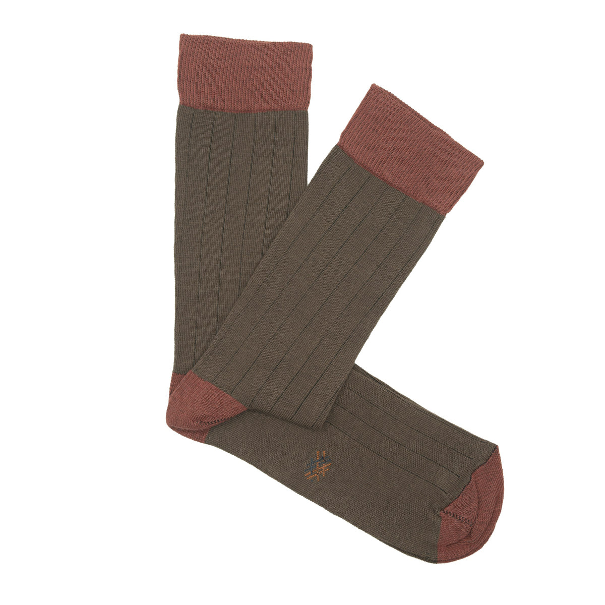 Brown and Ocher Ribbed Socks
