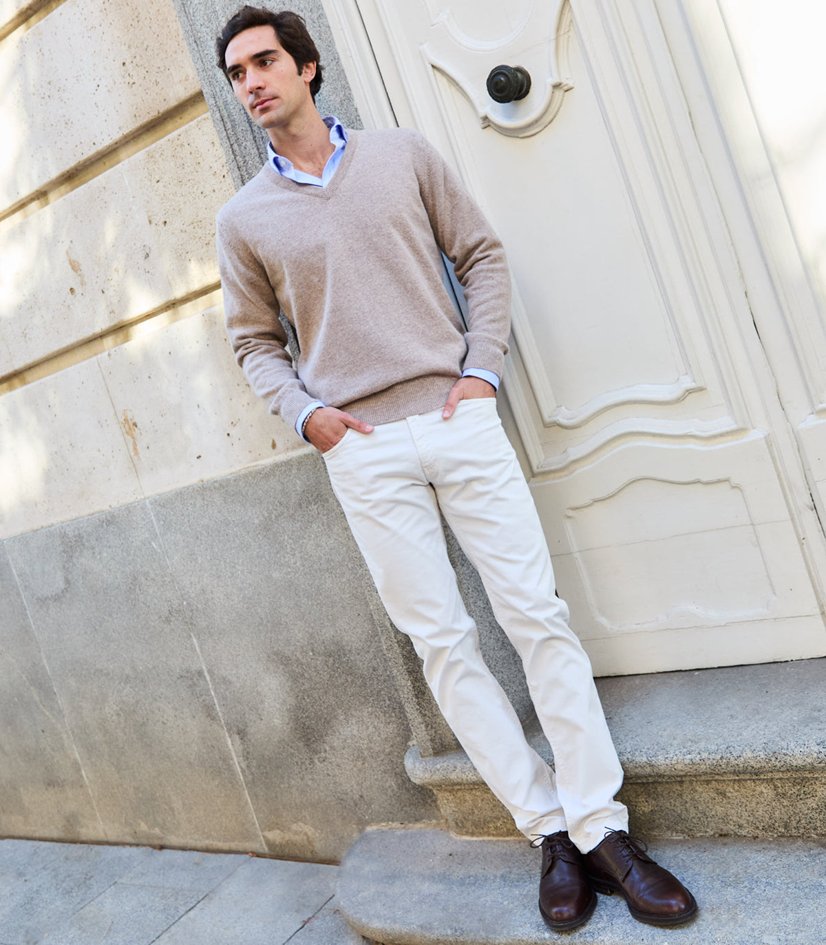 Linen Lambswool V-Neck Sweater