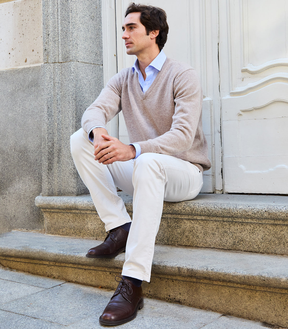 Linen Lambswool V-Neck Sweater
