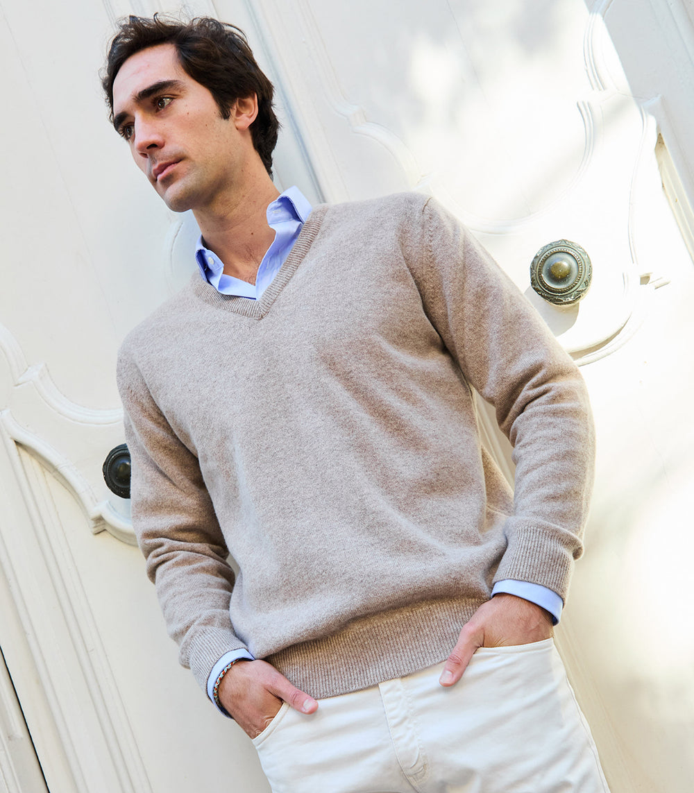 Linen Lambswool V-Neck Sweater
