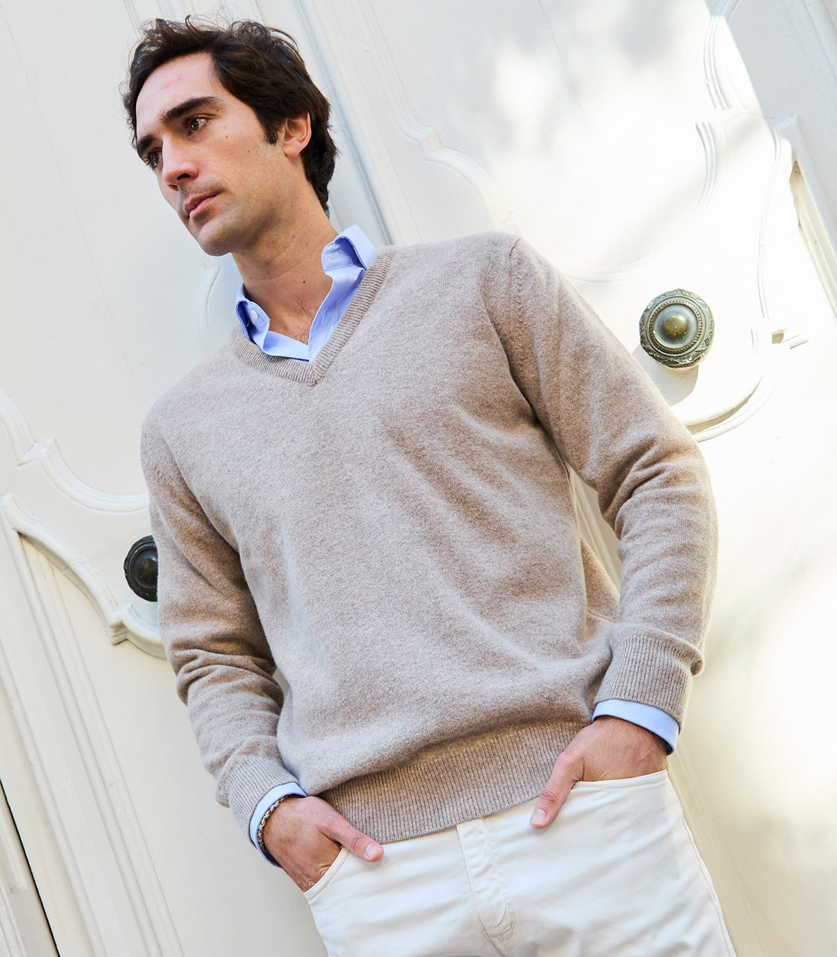 Linen Lambswool V-Neck Sweater