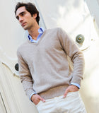 Linen Lambswool V-Neck Sweater