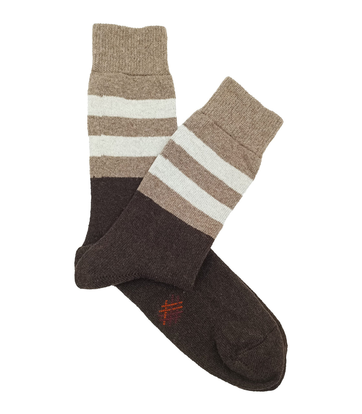 Two Brown and Beige Striped Wool Socks