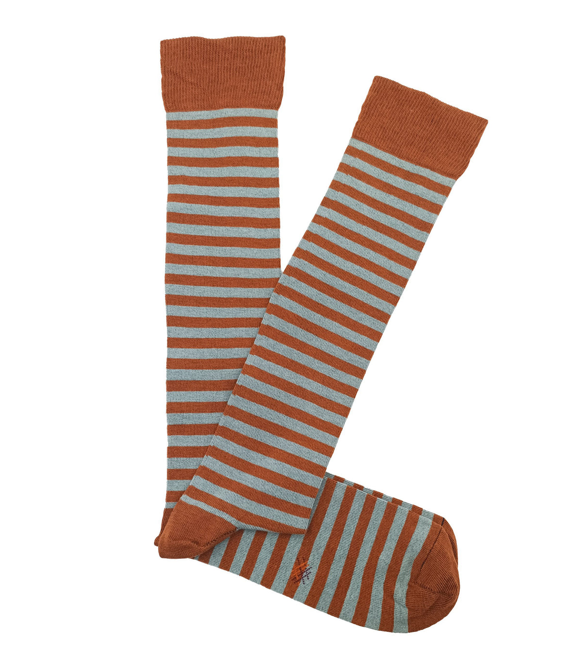 Light Blue and Brick Red Striped Knee High Socks