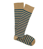 Calcetines Altos Rayas Finas Azul Y Camel