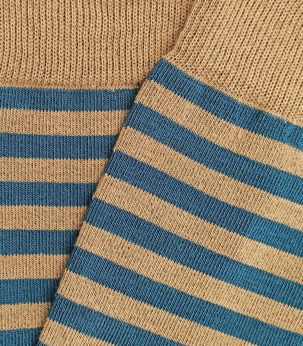 Calcetines Altos Rayas Finas Azul Y Camel