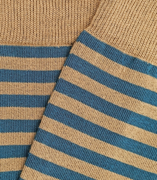 Blue and Camel Striped Knee High Socks