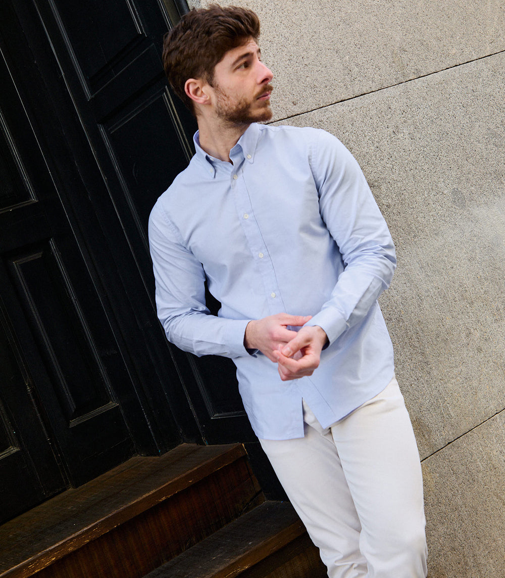 Camisa Oxford Azul Cuello Botones