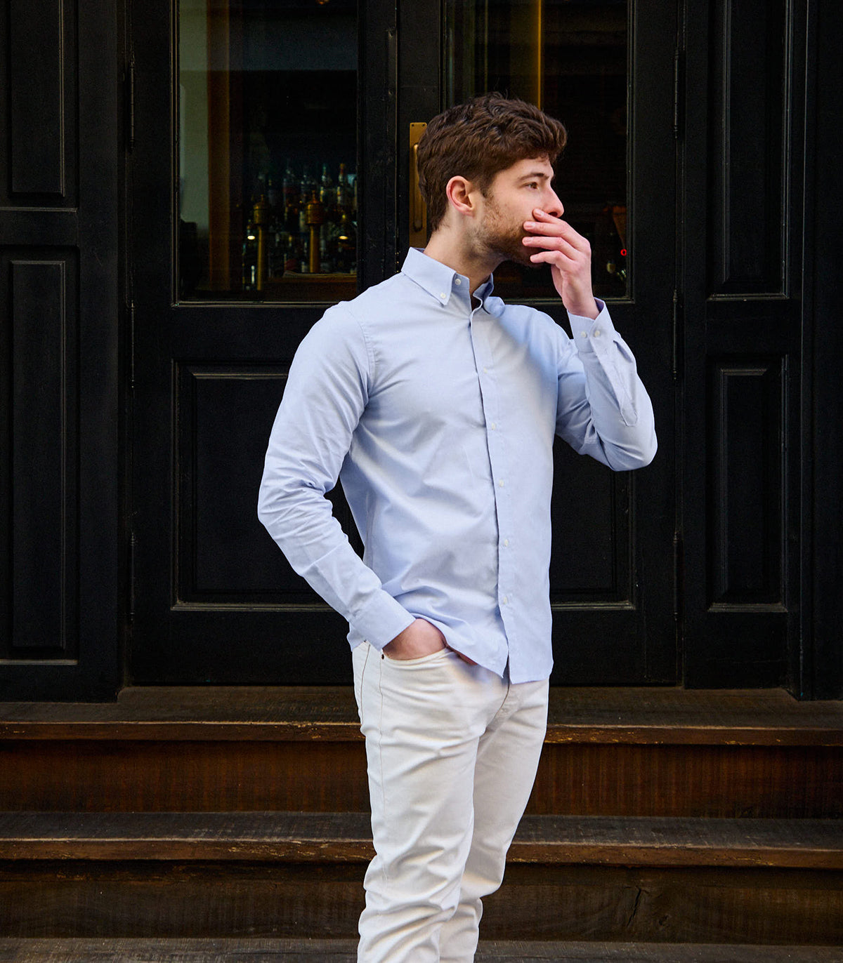 Camisa Oxford Azul Cuello Botones