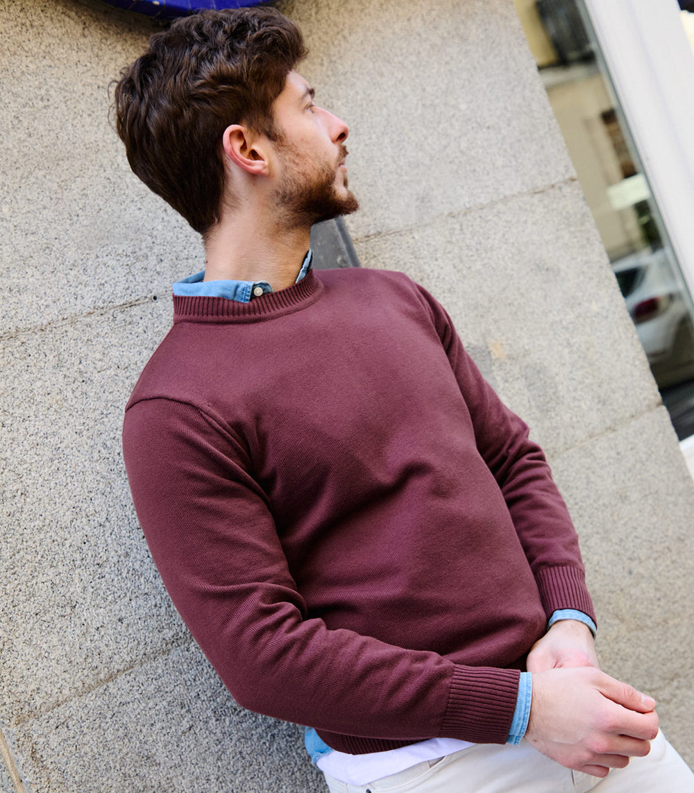 Burgundy Cotton Crewneck Sweater