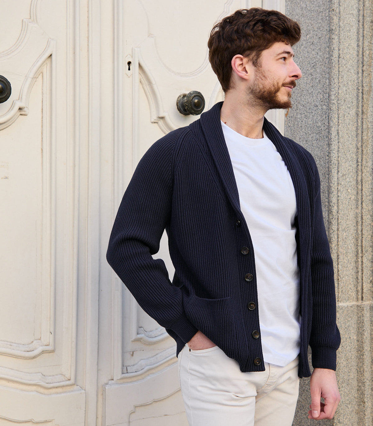 Blue Shawl Collar Jacket