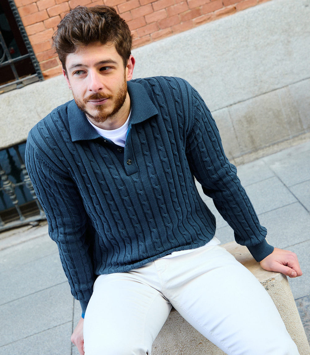 Hostess Cotton Cable Knit Polo Sweater