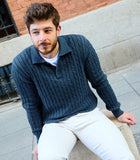 Hostess Cotton Cable Knit Polo Sweater