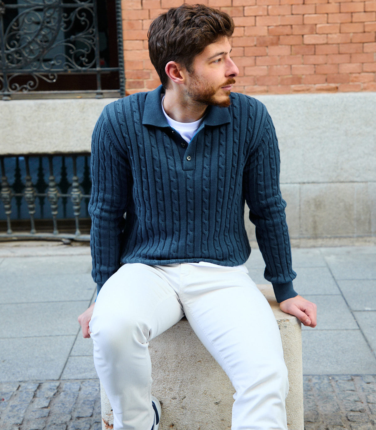 Hostess Cotton Cable Knit Polo Sweater