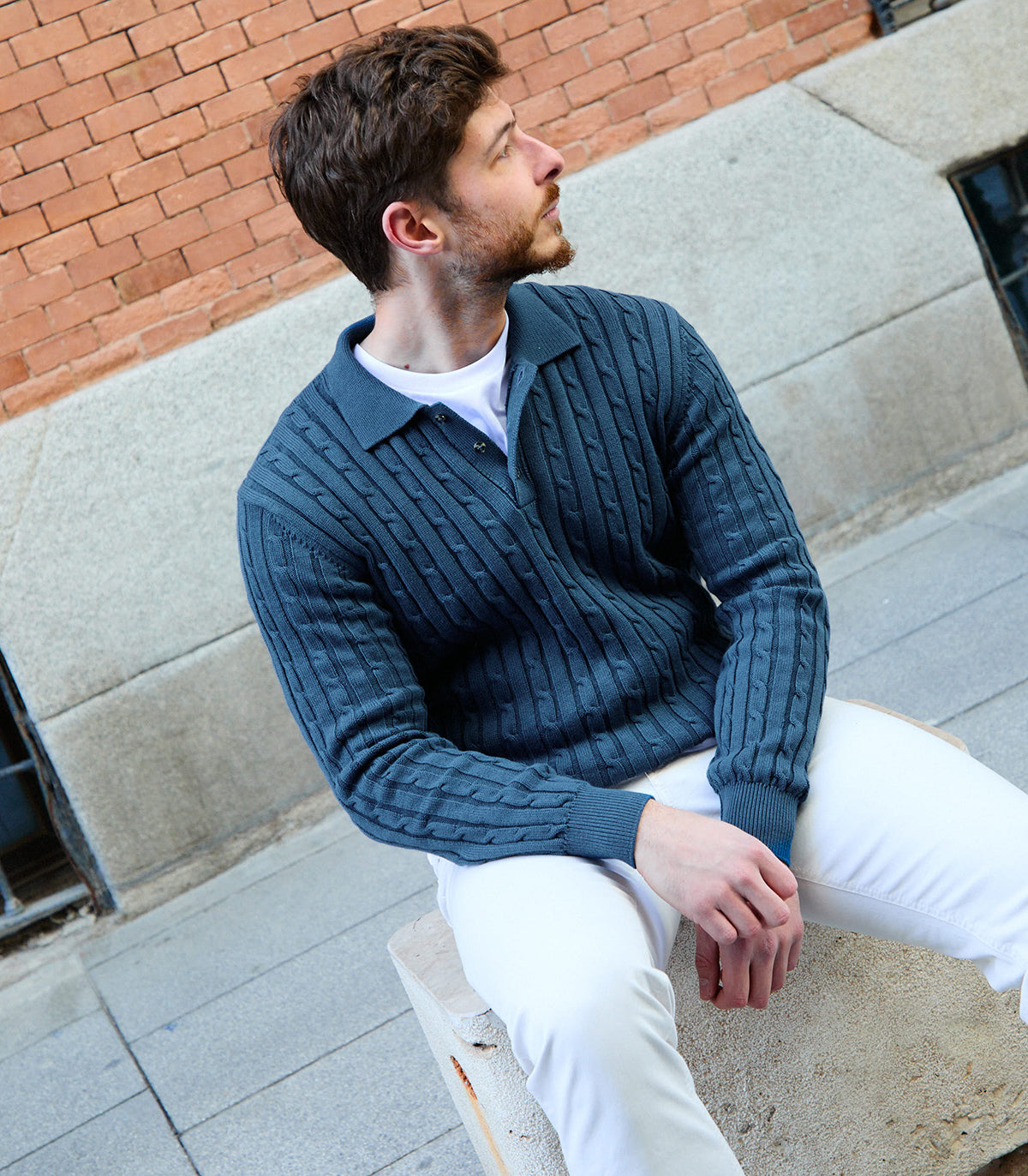 Hostess Cotton Cable Knit Polo Sweater