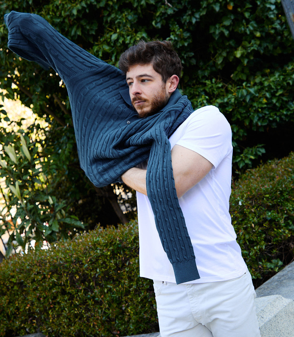 Hostess Cotton Cable Knit Polo Sweater