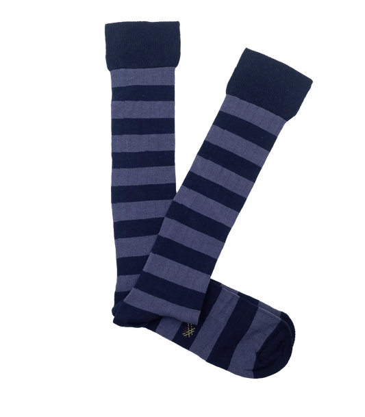 Blue Striped Ribbed Knee High Socks