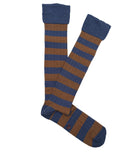 Blue and Brown Striped Ribbed Knee High Socks