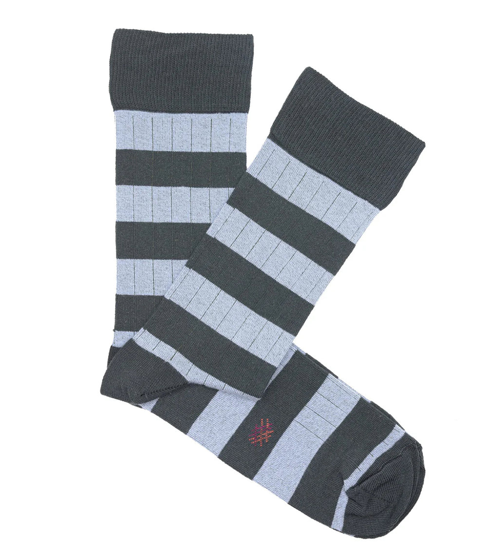 Green and Light Blue Striped Ribbed Socks