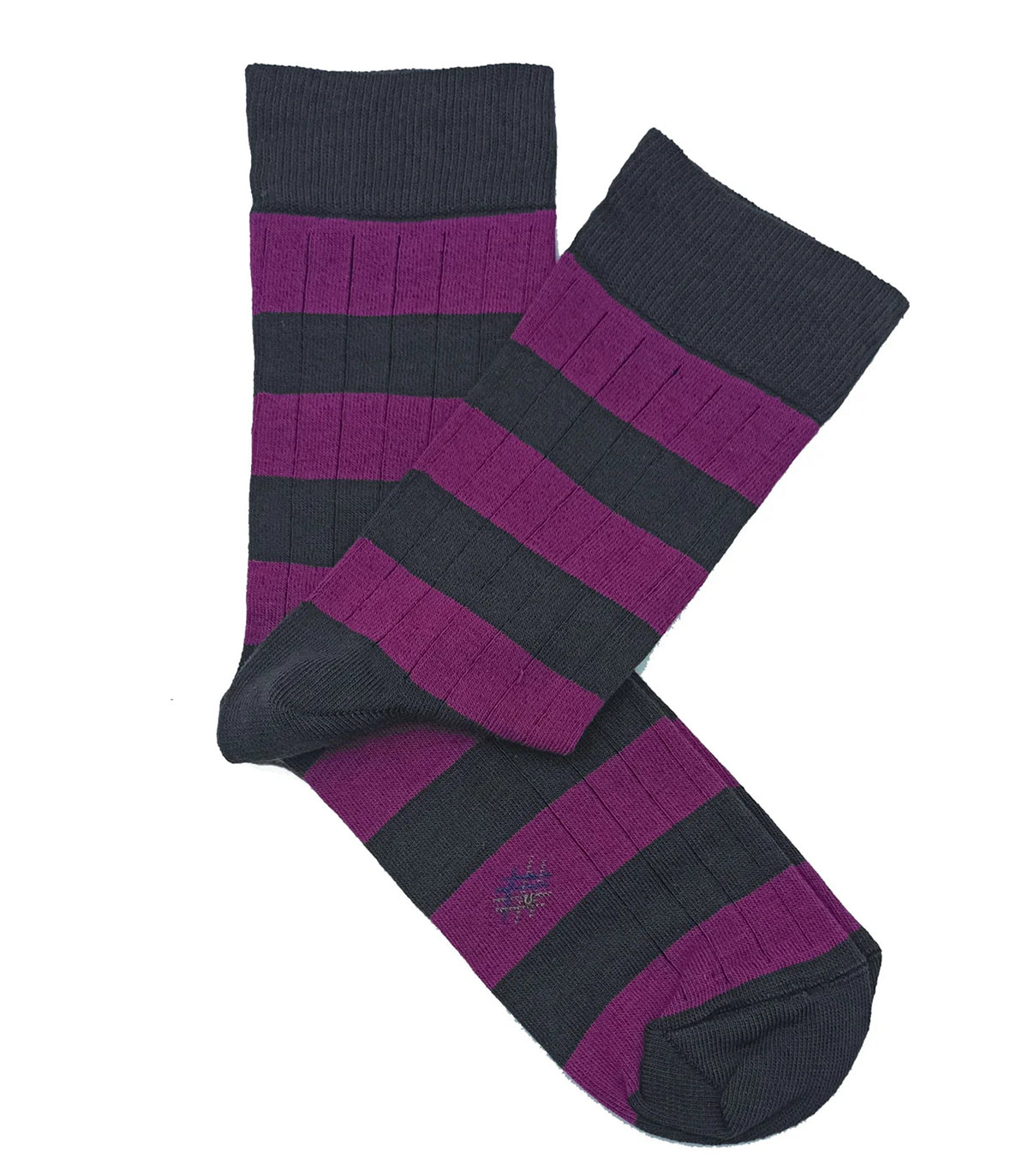 Gray and Purple Striped Ribbed Socks