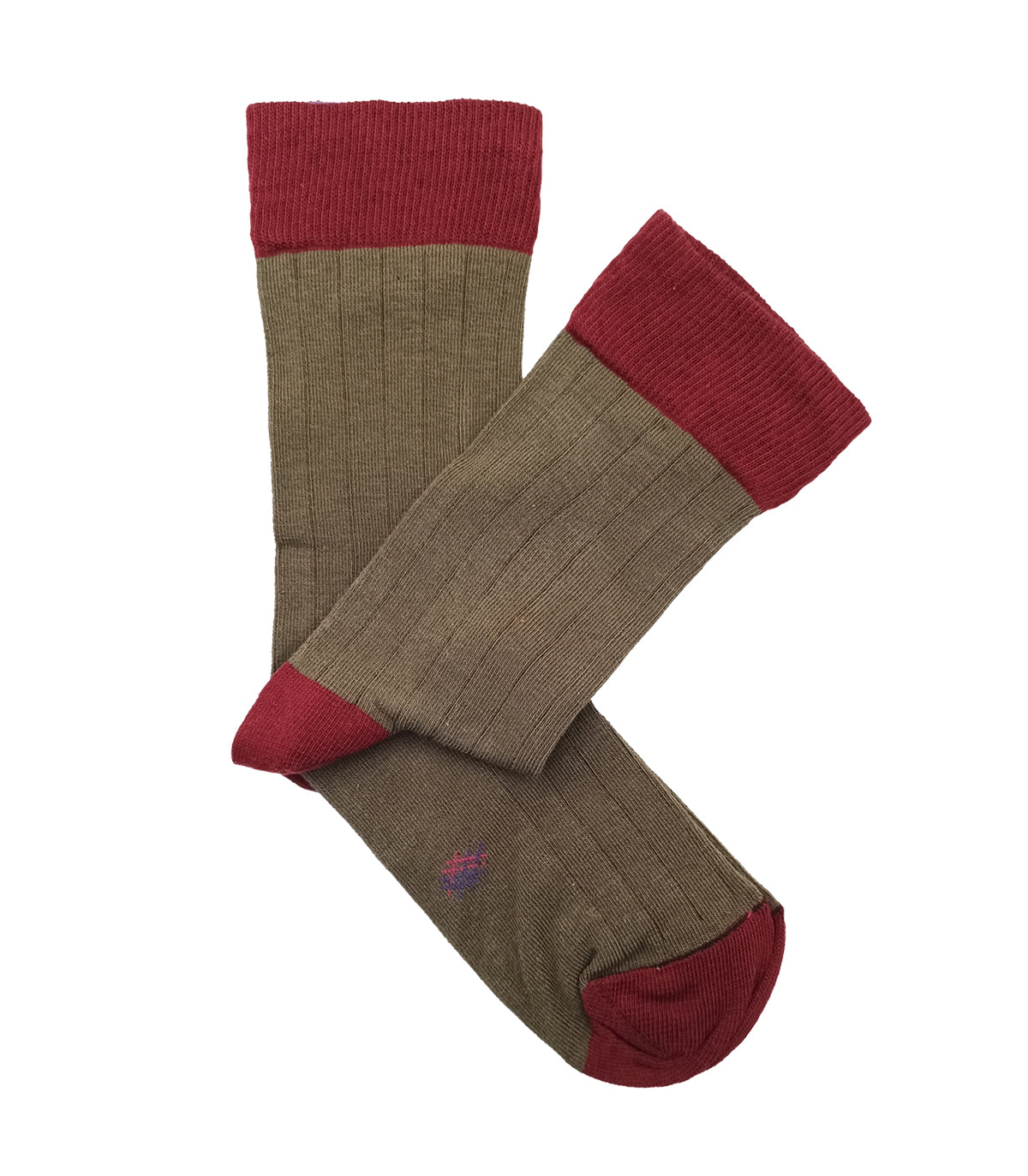 Laurel Green and Red Ribbed Socks