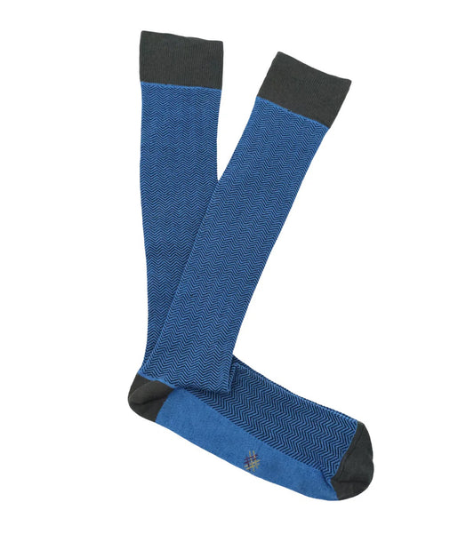 Gray and Royal Blue Herringbone Knee High Socks