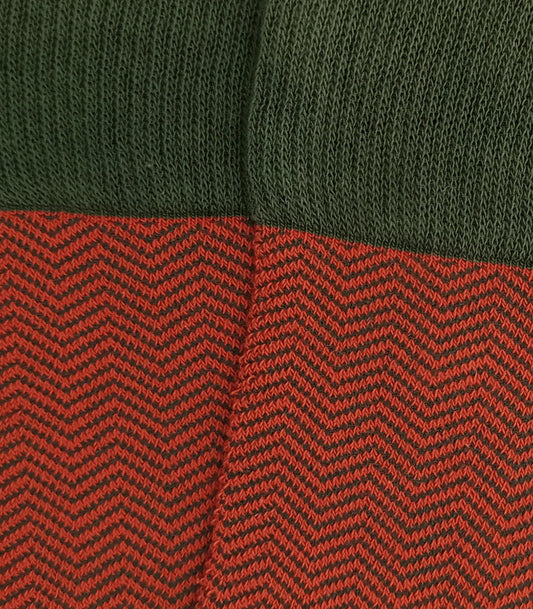 Green and Orange Herringbone Knee High Socks