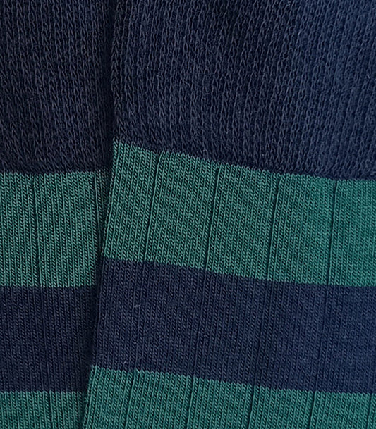Blue and Green Striped Ribbed Knee High Socks