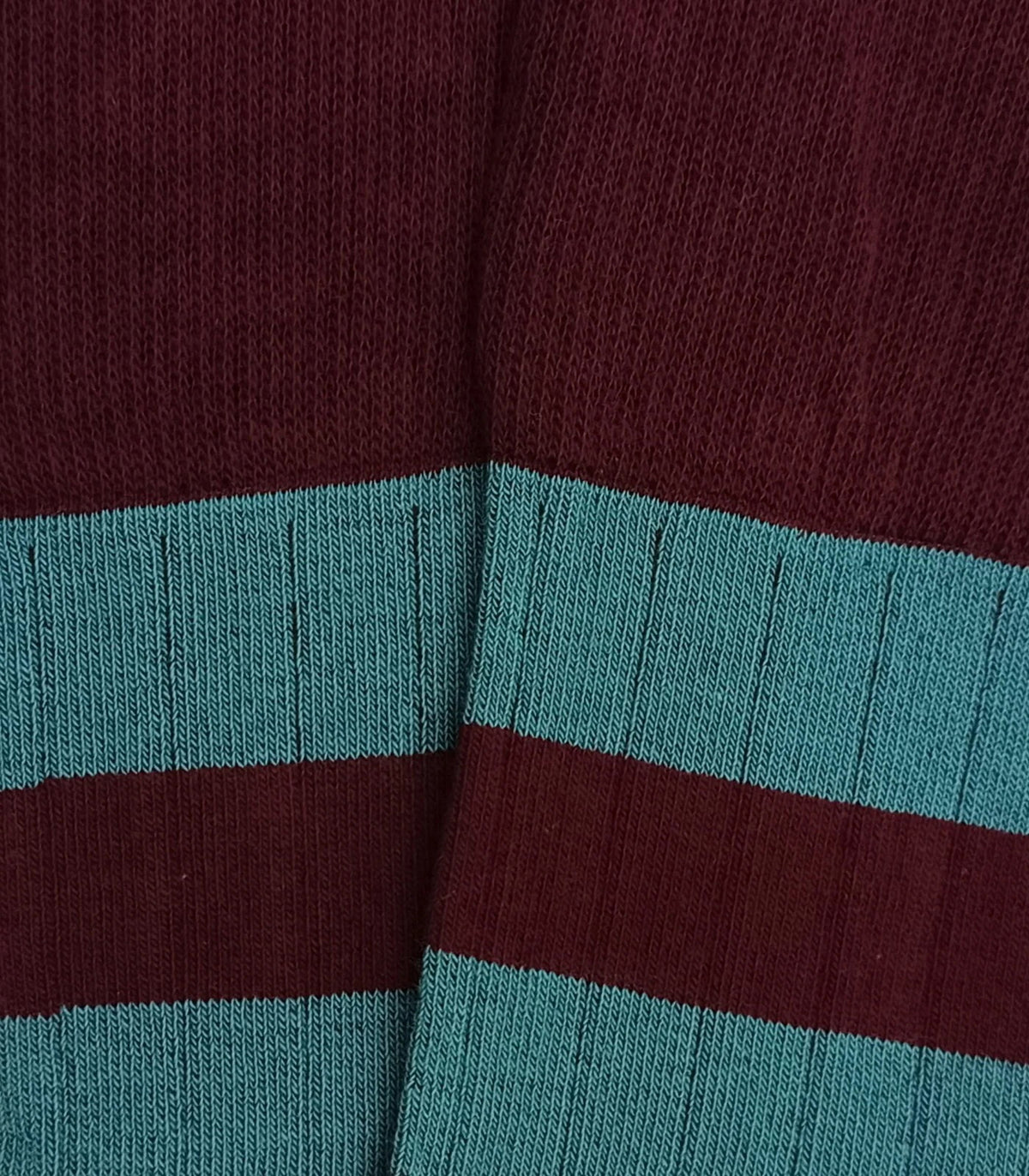 Burgundy And Light Blue Striped Ribbed Knee High Socks