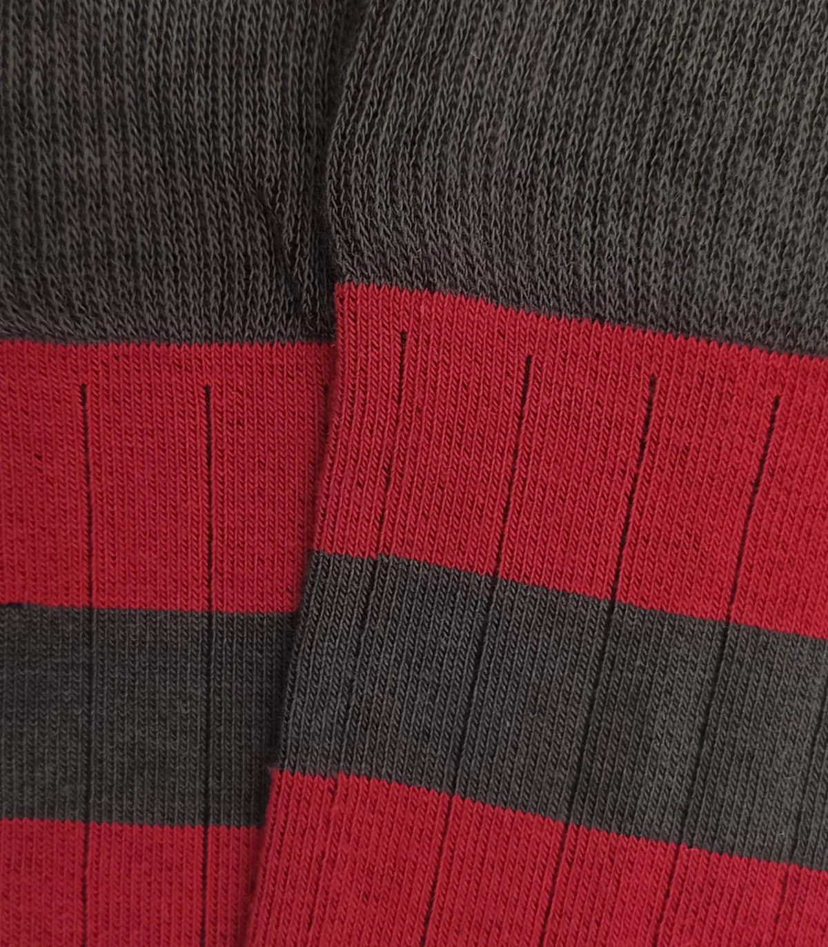 Gray and Red Striped Ribbed Knee High Socks